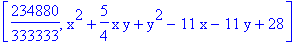 [234880/333333, x^2+5/4*x*y+y^2-11*x-11*y+28]